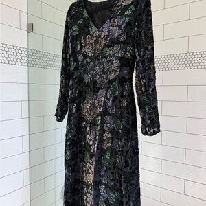 Elegant Multicolor Floral Long Sleeve Dress